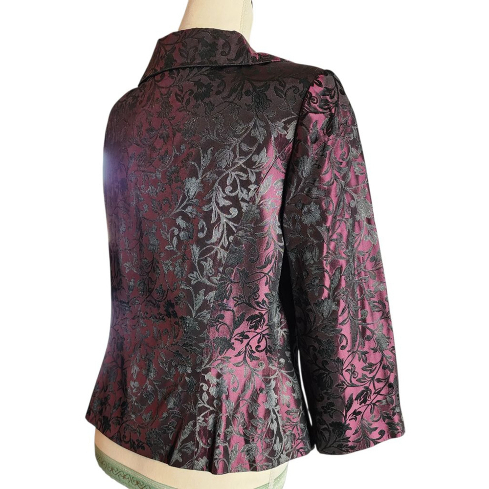 Maggy London Y2K Size 10 Brocade Jacket Floral Magenta Black 3/4 Sleeve Blazer - Picture 5 of 12